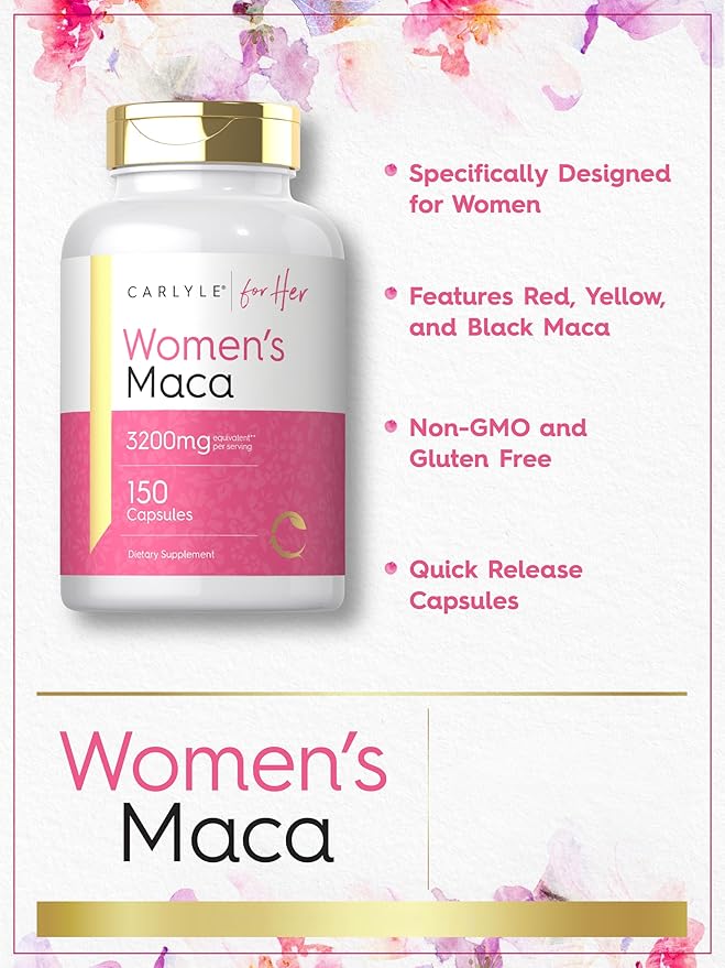 Carlyle Maca Root Capsules for Women | 150 Count | Non-GMO, Gluten Free Supplement | for Her