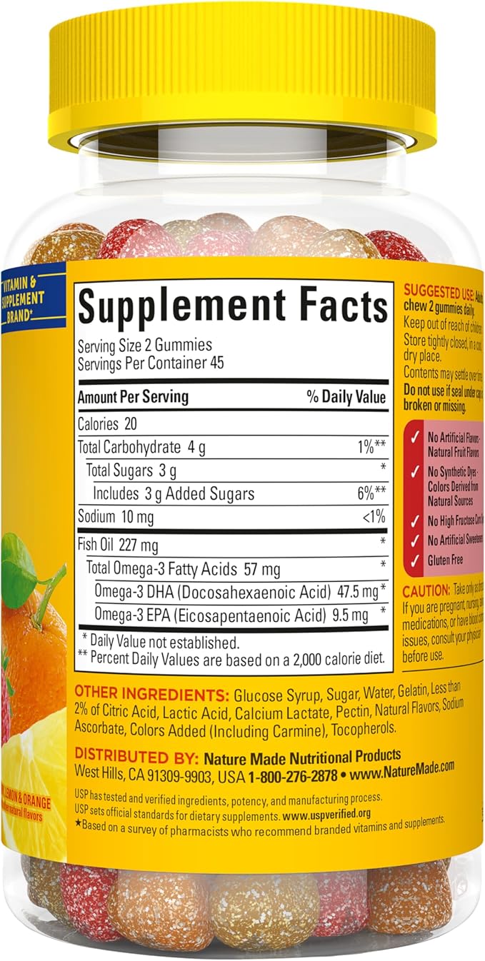 Nature Made Fish Oil Omega 3 Gummies, Omega 3 Fish Oil Supplements, Healthy Heart Support, 90 Gummies, 45 Day Supply