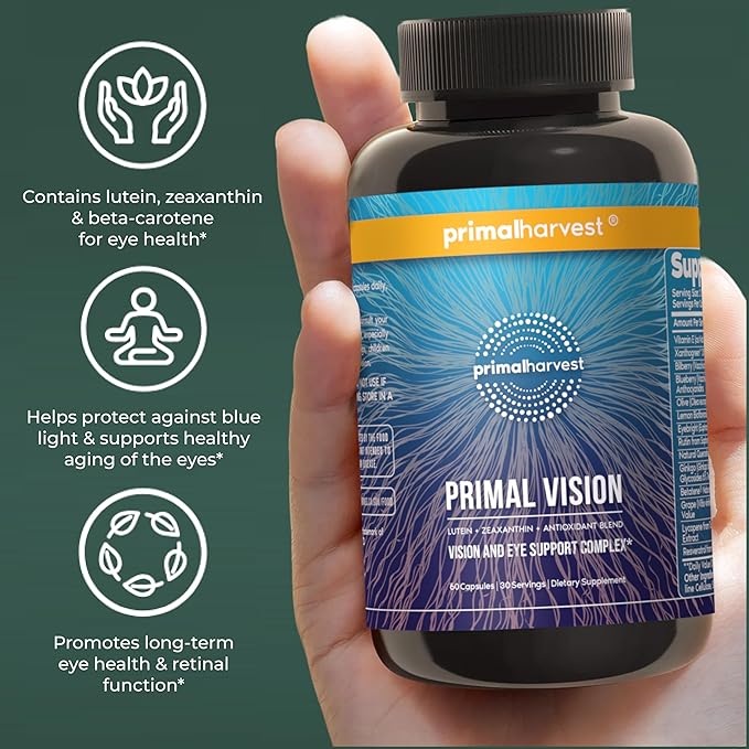 Primal Harvest Primal Vision with Lutein, Zeaxanthin, Vitamin A and Zinc for Eye Health, Blue Light Support and Visual Clarity