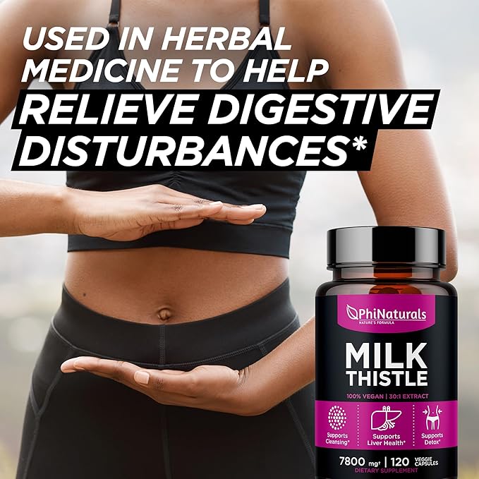 PhiNaturals Milk Thistle Extract Capsules Supplement Liver Detox 260mg Silymarin 30:1 Extract Equivalent to 7800mg Milk Thistle Seeds Liver Detox Silimarina