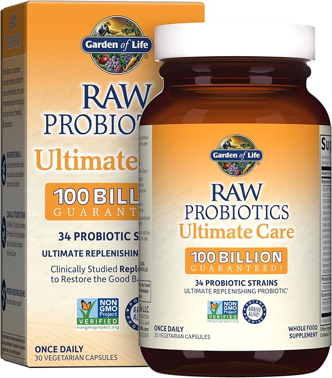 Garden of Life Raw Probiotics Ultimate Care - 100 Billion CFU - Dietary Supplement for Gut Health Support - For Women & Men - 30 Vegetarian Capsules