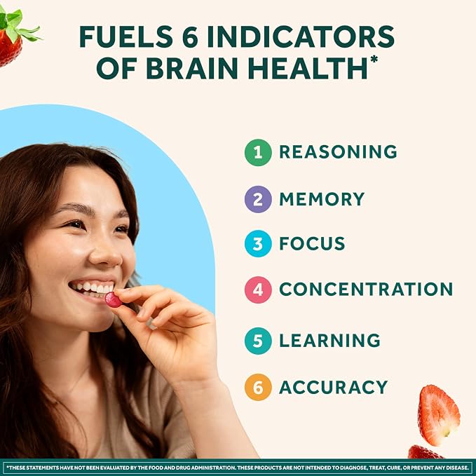 NEURIVA Plus Decaffeinated Nootropic Brain Supplement for Memory, Focus & Concentration & Cognitive Function, Clinically Tested NeuroFactor, Phosphatidylserine, Vitamins B6 B12,50ct Strawberry Gummies