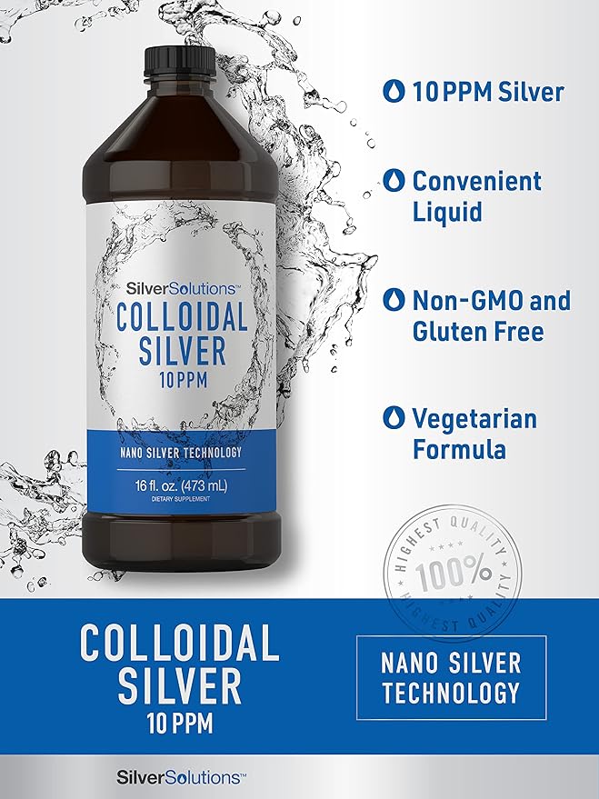 Carlyle Colloidal Silver Liquid | 10 PPM | 16 fl. Oz (473 mL) | with Nano Silver Technology Solutions | Vegetarian, Non-GMO, Gluten Free Supplement