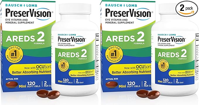 PreserVision AREDS 2 Eye Vitamin & Mineral Supplement, Contains Lutein, Vitamin C and E, Zeaxanthin, Zinc 120 Softgels (Packaging May Vary) (Pack of 2)