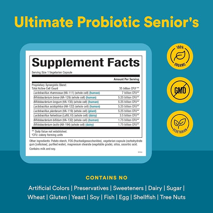 Natural Factors Ultimate Probiotic Senior's - Senior Supplement for Digestive & Immune Health - 35 Billion CFUs - Non-GMO & Gluten-Free - 30 Capsules (30 Servings)