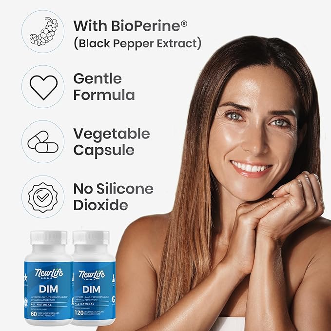 NewLife Naturals DIM Supplement 300mg, Women & Men - Hormonal Acne and Balance, Estrogen, Menopause Support - 120 Day Supply
