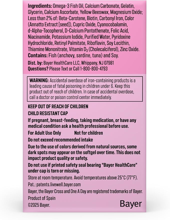 One A Day Prenatal Vitamins- Folic Acid, Iron, Omega- 3 (DHA), Pregnancy Vitamins for Women, Prenatal Multivitamin for Mom and Baby Support, Pregnancy Must Haves 30 Ct (Packaging May Vary)