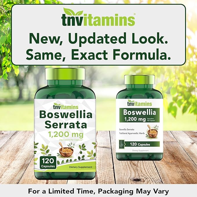 tnvitamins Boswellia Extract Capsules, 120 Count | 1,200 mg Per Capsule | 65% Boswellic Acids + 10:1 Concentrated Extract | Boswellia Serrata | Joint & Mobility Support*