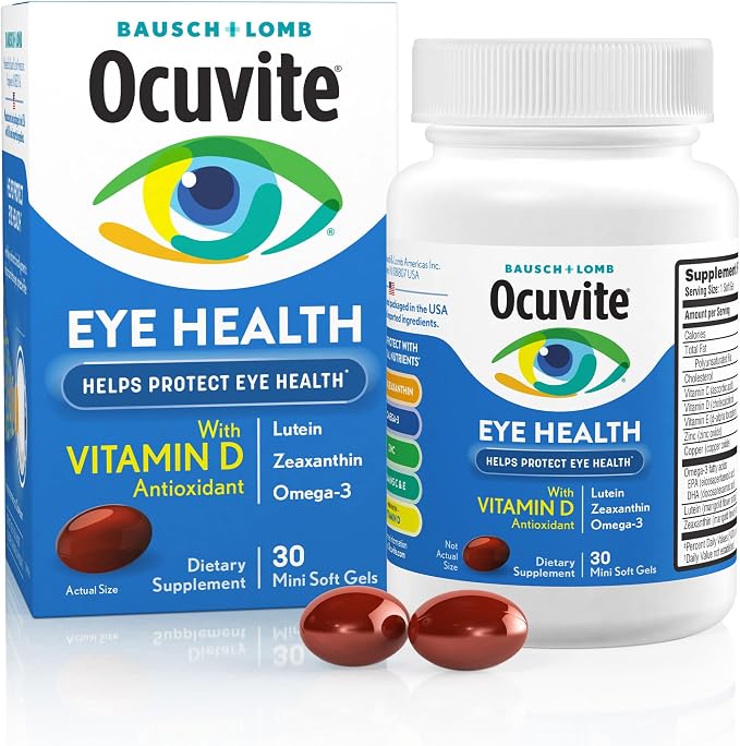 Ocuvite Eye Health, Lutein & Zeaxanthin Supplement, Eye Vitamin with Antioxidant Vitamin D, Vitamin C, E & Omega-3, Helps Protect Eye Health, 30 Softgels