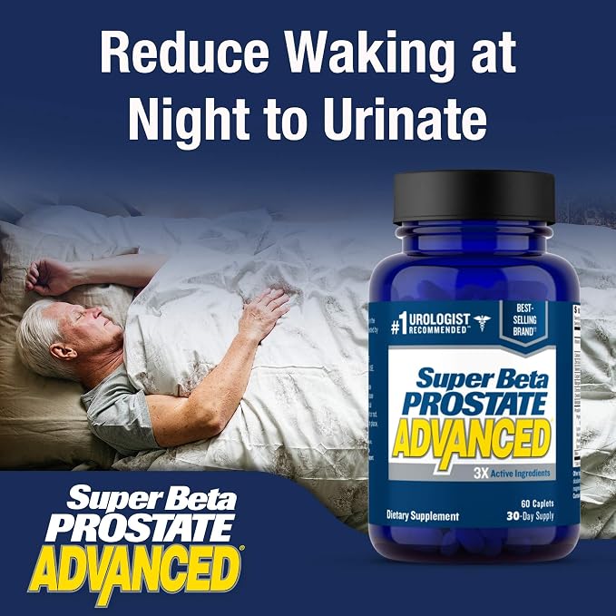 SUPER BETA PROSTATE Advanced – Reduce Bathroom Trips, Promote Sleep, Support Bladder Emptying. Prostate Supplement for Men with Beta Sitosterol, not Saw Palmetto (180 Caplets, 3-Pack)