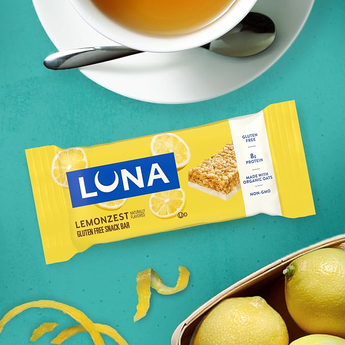 LUNA Bar - LemonZest Flavor - Gluten Free Snack Bars - Non-GMO - Protein Bars - Made with Organic Oats - Value Pack (12 Pack)