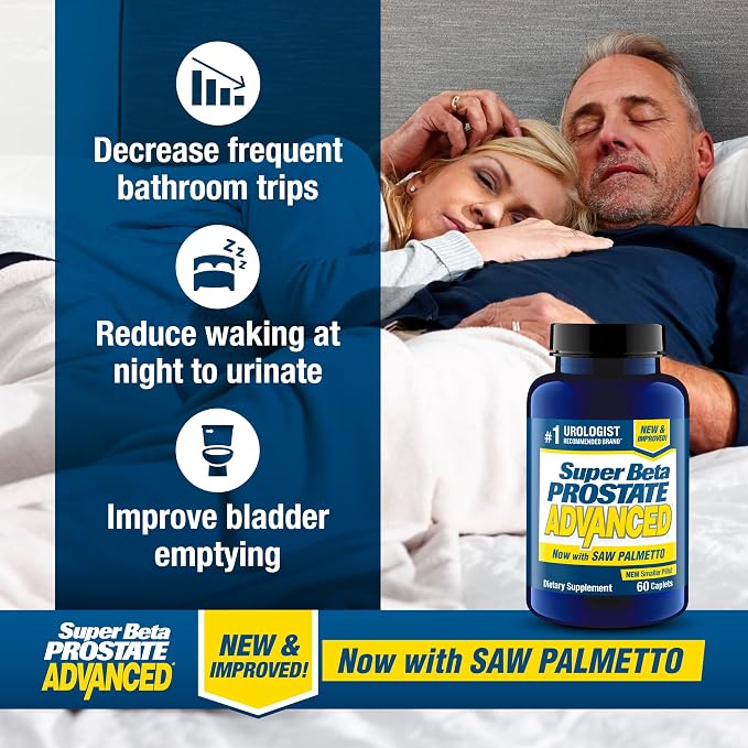 SUPER BETA PROSTATE Advanced with Saw Palmetto - Prostate Health Supplements for Men, Bladder & Urinary Support with Beta-sitosterol, Reishi, Saw Palmetto, Vitamin D, Zinc Oxide, Selenium - 240 Count