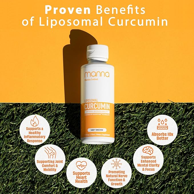 Manna Vitamins Evolved Liposomal Liquid Curcumin for Advanced Absorption Best Turmeric Supplement for Daily Joint & Immune Health Support - Vegan, Non-GMO, 95% Curcuminoids (2 Pack)