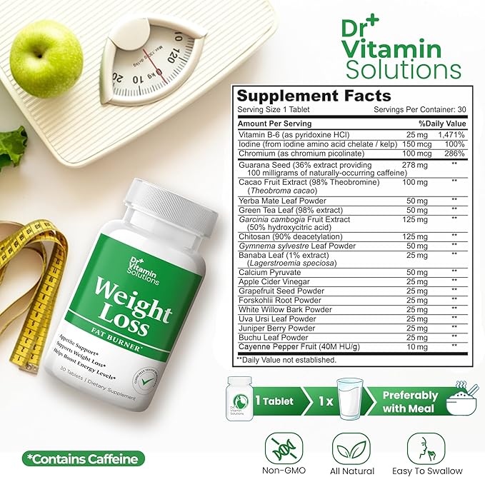 Weight Loss Supplements for Women & Men - Includes Green Tea Extract, Chromium, Vitamin B6 - Energy Booster, Belly Fat Burner & Appetite Suppressant Diet Pills - 30 Tablets