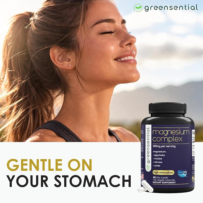 Greensential 5-in-1 Magnesium Complex 500mg | Glycinate, Malate, Citrate, Oxide & Aquamin® | Advanced Sleep, Muscle & Heart Support | Made in USA, Vegan, 120 Capsules