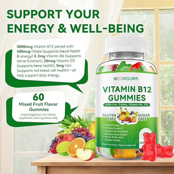 2 Pack Methyl B-12 3000mcg Gummies for Kids & Adults, Vitamin B12 (Methylcobalamin) with Vitamin B6, Folate & D3, Supports Energy, Metabolism & Immune Wellness, 120 Count