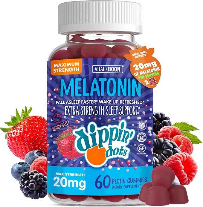 Dippin' Dots Extra Strength Melatonin 20mg Gummies for Adults - Melatonin Gummies with 20mg per Serving - Vegan Friendly Nighttime Sleep Supplement - Made with Natural Colors & Flavors (60 Count)