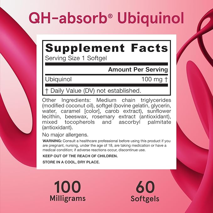 Jarrow Formulas QH-Absorb Ubiquinol 100mg - 60 Softgels - High Absorption & Active Antioxidant Form of Co-Q10 - Supports Mitochondrial Energy Production & Healthy Cardiovascular Function