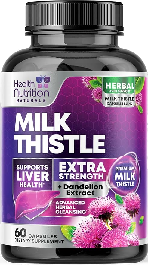 Milk Thistle Supplement - Liver Health Support with Dandelion Root & Silymarin Marianum, Liver Cleanse Detox & Repair - Nature's Milk Thistle Extract - 60 Capsules