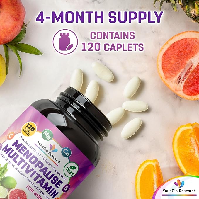Menopause Supplement - 120 Vegan Caplets - Menopause & Perimenopause Relief Support - Food and Dietary Vitamins - Multivitamin for Women