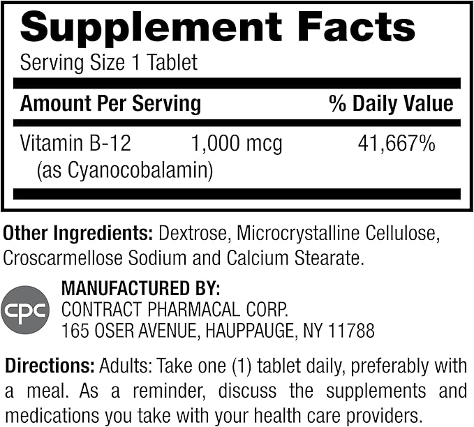Earth's Splendor Energy Supplements, with Vitamin B12, No Artificial Color or Flavor, Gluten Free, Energy Metabolism Support (1000mcg, 400 Tablets)