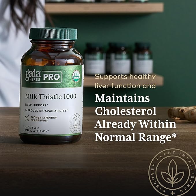 GAIA HERBS PRO Milk Thistle 1000 - Liver Health Support Supplement* - Liver Cell Health Supplement* with Silactive Milk Thistle Fruit Extract - 120 Capsules (30 Servings)