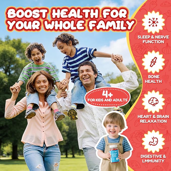 VIFSSG Sugar Free Magnesium Glycinate Gummies 400mg for Adults & 200mg for Kids, Bisglycinate Supplement with L-Theanine, Chamomile, Lemon Balm, Strawberry Flavor, 2-Pack（120 Gummies）