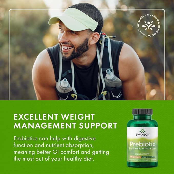 Swanson Prebiotic Fiber Capsules with NutraFlora FOS for Gut-Health-Conscious Adults Seeking Digestive Flora and Immune Support - 750 mg (120 Vegan Capsules)