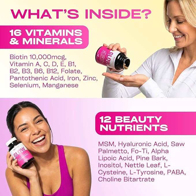 GOBIOTIX Hair Skin and Nails Vitamin Supplement - 10000mcg Biotin Pills with Hyaluronic Acid, Folate, Iron, Magnesium, and Zinc - Collagen Production, Hair Growth - 30 Servings