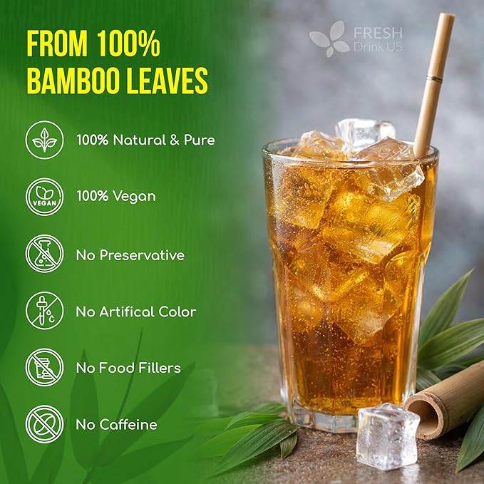 FreshDrinkUS, Premium Bamboo Leaf Tea Bags | 40 Count | Naturally Light & Refreshing Caffeine-Free Herbal Tea – From 100% Natural Bamboo Leaves. Sugar-Free. Vegan