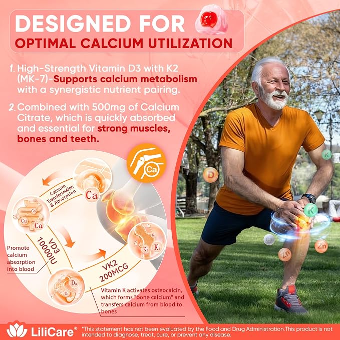 Vitamin D3 K2 Filled Gummies 5000IU / 10,000 IU with 500mg Calcium + K2(MK-7) 200mcg, Magnesium, Vitamin C & Zinc, Extra Strength - Ultimate Absorbency for Bones Muscles Teeth, Vegan -- Pack of 2