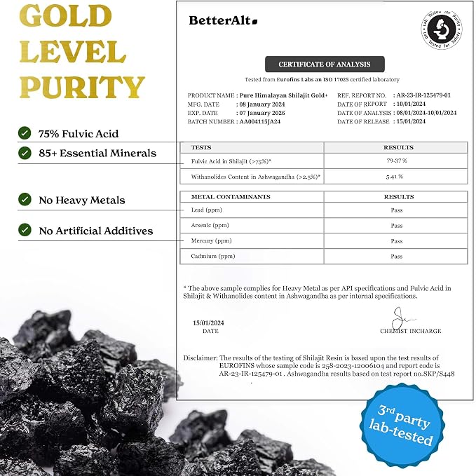 Better Alt Pure Himalayan Shilajit Gold+(30gm)|Enhances Recovery & Boosts Strength|16,000 ft Sourced Blend with Ashwagandha, Safed Musli,Gokshura|Shilajit gold for men & women|Vegan & Lab Tested-600mg