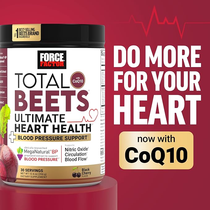 Force Factor Total Beets Superfood Beet Root Powder 2-Pack, Nitrates to Support Circulation, Blood Flow, Nitric Oxide, Energy, Endurance, Stamina, Cardiovascular Heart Health Supplement, 60 Servings
