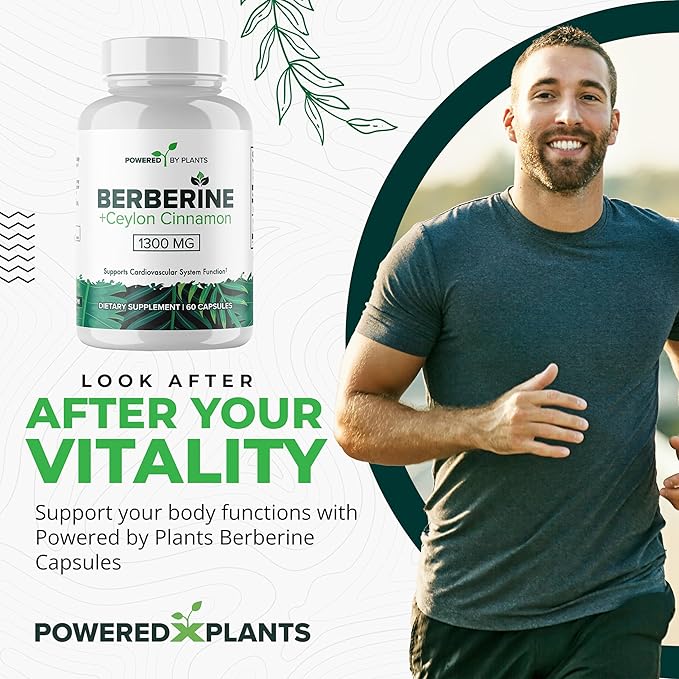 Pure Berberine Supplement - 1300mg Berberine with Ceylon Cinnamon for Metabolism & Immune System Support - 1 Pack of 180 Servings