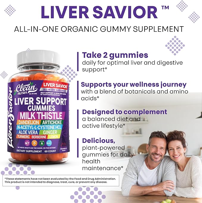 Clean Nutra Liver Cleanse Detox & Repair Gummies | Milk Thistle Gummy Liver Support Vitamins | Dandelion, Artichoke, Aloe Vera, Ginger, Berberine, Lemon, N-Acetyl-L-Cysteine, Turmeric Supplement HCL