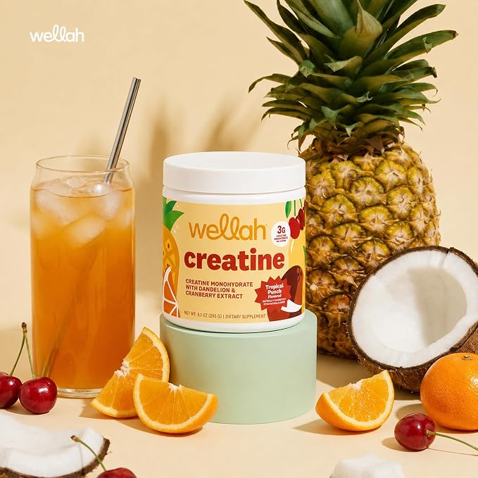 Wellah Creatine for Women - Creatine Monohydrate with Dandelion & Cranberry Extract (50 Servings, Tropical Punch)