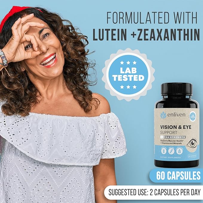 Lutein and Zeaxanthin Eye Health Supplement | Vision Support with Antioxidants, Zinc, Vitamin C & E | Helps Reduce Eye Strain, Support Macular Health & Clarity | 60 Capsules | Made in USA