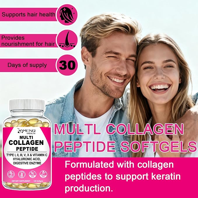 Collagen Supplements for Women & Men, Hydrolyzed Multi Collagen Peptides | Types I, II, III, V, X, Hydrolyzed Collagen Protein w. Hyaluronic Acid Biotin & Vitamin C, Hair, Skin & Nails Beauty Complex