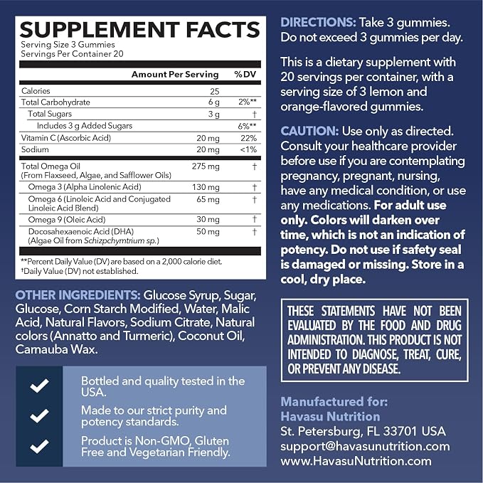 Omega 3 6 9 + DHA Gummies for Adults - Plant-Based Fish Oil Alternative with Chia Seed Oil and Algae - Support Brain and Immune Function - Lemon and Orange Flavors - Vegetarian Friendly - 60 Count