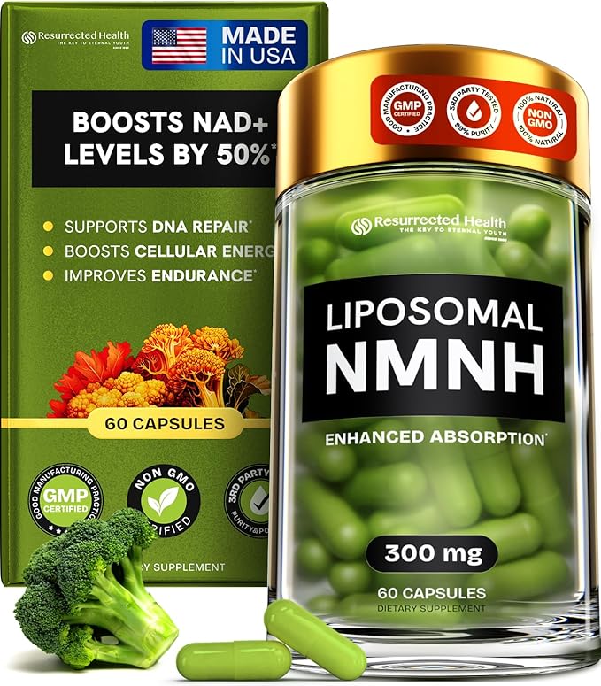 Liposomal NMNH Supplement 300mg – Boosts NAD Anti-Aging, Energy & Focus – NMM Capsules Alternative to for Cellular Vitality – Third-Party Tested, 60 Vegan Capsules | 1 Pack