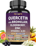 Quercetin with Bromelain, Elderberry, Vitamin C, D3 and Zinc. Super Immune Support Supplement. Organic Complex for Men & Women, Non-GMO, Gluten-Free, Vegan, USA (120 Capsules)