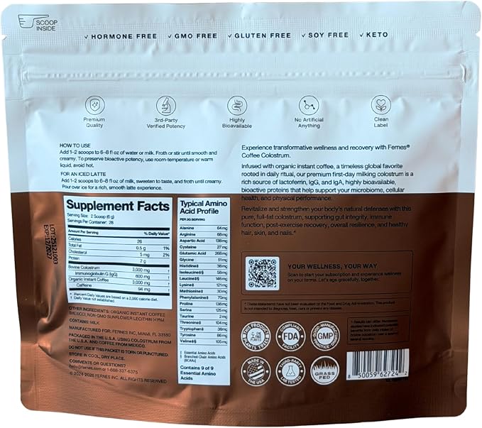 Coffee Colostrum Powder for Women & Men – Grass Fed, Whole Bovine First Day Milking – Non GMO, Soy Free, Keto, Gluten Free – 28 Servings, 5.92 oz – Made in USA