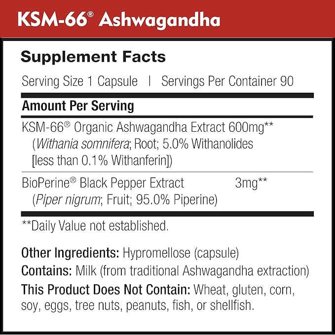 DailyNutra KSM-66 Ashwagandha 600mg Organic Root Extract - High Potency Supplement with 5% Withanolides | Relieves Tiredness, Supports Relaxation, Focus, Energy, & Muscle Growth (90 Capsules)