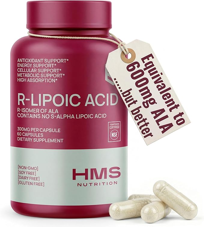 Stabilized R-Lipoic Acid 300 mg per Serving — Pure R Alpha Lipoic Acid (R-ALA) High Potency Active R Isomer Antioxidant Nerve & Metabolism Support — NSF Certified Non-GMO Vegan 60Capsule