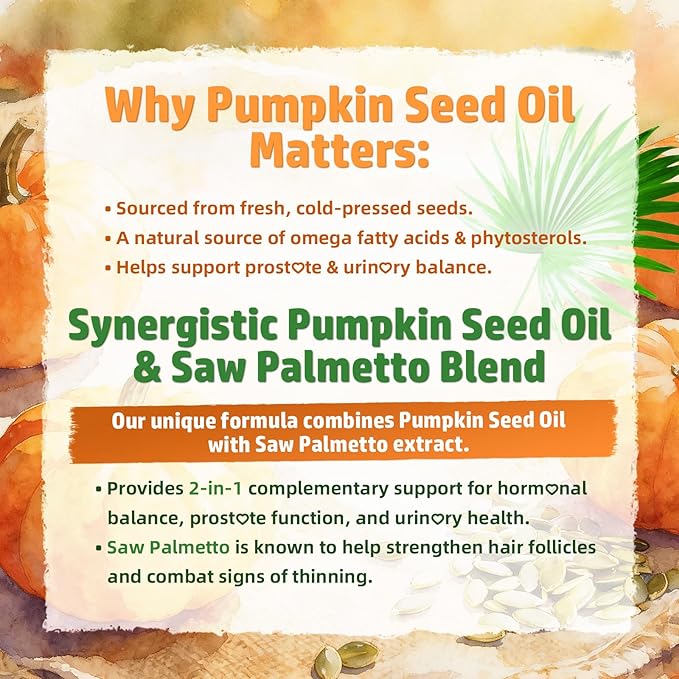 2 Pack Pumpkin Seed Oil Gummies with Saw Palmetto, Pumpkin Seed Oil for Hair and Skin Health, Pumpkin Seed Extract for Women Men, Sugar-Free, Raspberry Flavor, 120 Count