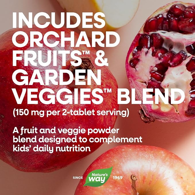 Nature's Way Alive! Children’s Chewable Multivitamin, Kids Multivitamin with Orchard Fruits and Garden Veggies Powder Blend, Daily Kids Vitamins for Nutritional Support Cherry Flavor, 120 Tablets