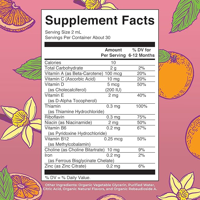 MARYRUTH'S Organics Multivitamin with Iron for Infants | USDA Organic | Liquid Drops for Babies 6-12 Months | Immune Support & Overall Wellness | Vegan | Non-GMO | Gluten Free | 2 Fl Oz