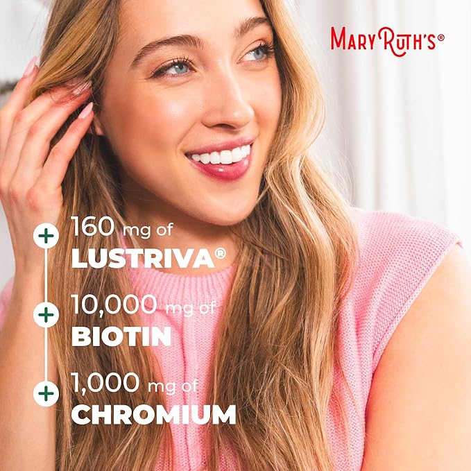 MARYRUTH'S Liquid Multivitamin + Hair Growth | Biotin 10000mcg | Lustriva Hair Growth Supplement | Clinically Tested in Women for Thicker Hair & Facial Wrinkle | Skin Care | Ages 18+ | 15.22 Fl Oz