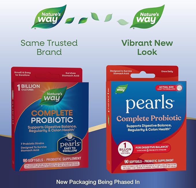 Nature's Way Pearls Complete Probiotic, Supports Digestive Balance*, 1 Billion Live Cultures, Supplement for Men and Women, No Refrigeration Required, 90 softgels