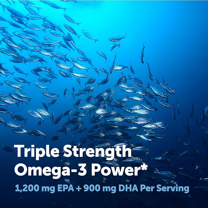 Micro Ingredients Triple Strength Omega 3 Fish Oil Supplements 4200mg Per Serving, 120 Softgels – Lemon Flavored – Burpless | EPA 1200mg + DHA 900mg | Deep Sea Fish